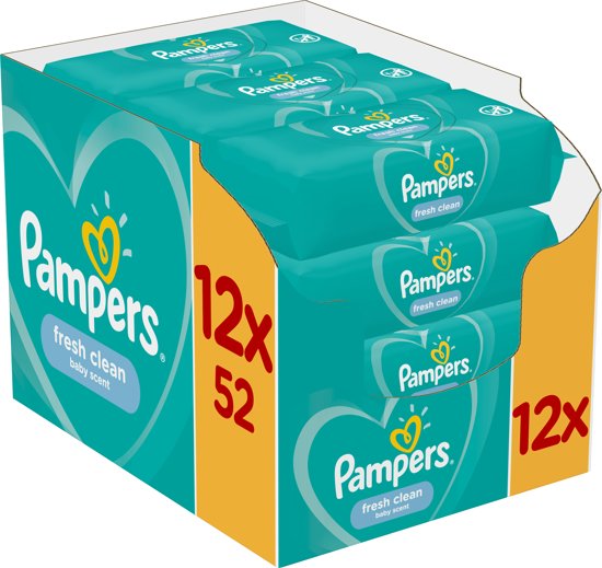 Banzai medeleerling Uitschakelen Pampers Fresh Clean Billendoekjes - 12x52 Stuks Voordeelverpakking |  Onlineluiers.com